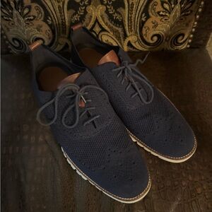 Cole Haan Dark Blue Knit Oxfords with Tan Details
